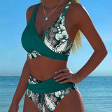 Bikinis su kontrastingomis gėlių spalvomis