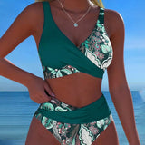 Bikinis su kontrastingomis gėlių spalvomis