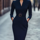 Aurelija | Elegantiška juoda suknelė su diržu
