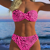Dvidalis Bikini Maudymosi Kostiumėlis su Leopardo Spauda