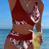 Bikinis su kontrastingomis gėlių spalvomis