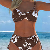 Bikini su aukšta apykakle ir raštu, dvidalis