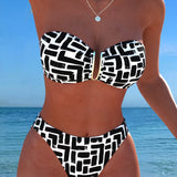 Bikinis be petnešėlių su geometriniais raštais