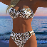Dvidalis Bikini Maudymosi Kostiumėlis su Leopardo Spauda