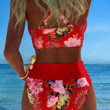 Bikini su kontrastingais gėlių iškirpimais