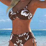 Bikini su aukšta apykakle ir raštu, dvidalis