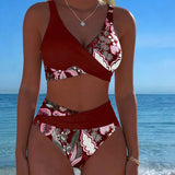 Bikinis su kontrastingomis gėlių spalvomis