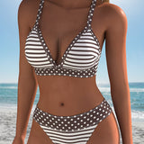 Bikinis su dryželiais ir taškuotas modelis