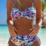 Bikinis su Abstrakčiais Raštais ir Plonomis Juostelėmis