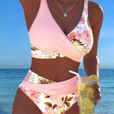 Bikini su kontrastingais gėlių iškirpimais