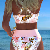 Bikini su kontrastingais gėlių iškirpimais