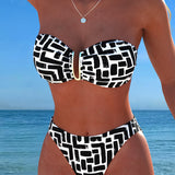 Bikinis be petnešėlių su geometriniais raštais