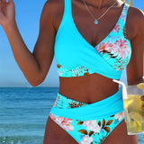 Bikini su kontrastingais gėlių iškirpimais
