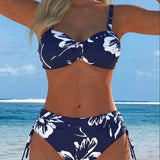 Bikini su aukšta apykakle ir raštu, dvidalis