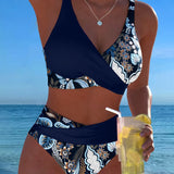 Bikinis su kontrastingomis gėlių spalvomis