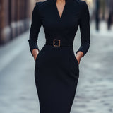 Aurelija | Elegantiška juoda suknelė su diržu