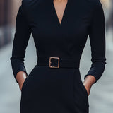 Aurelija | Elegantiška juoda suknelė su diržu