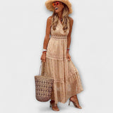 Monika | Boho maxi suknelė su nėriniais
